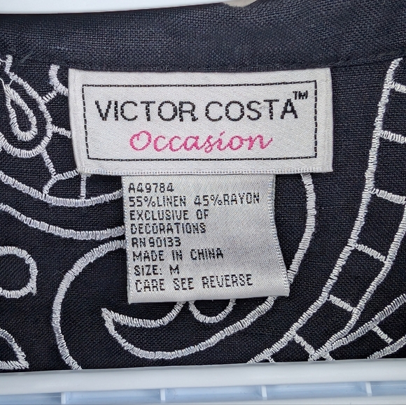 Vintage Black White Linen Blend Embroidered Open Front Cardigan Jacket Top Mediu - Picture 3 of 8